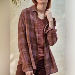 Prana Womens Aconic Dark Mauve Plaid Long-Sleeve Buttondown - XS
